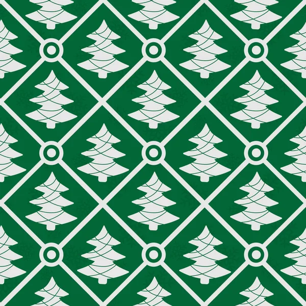Vector Seamless Geometrical Pattern White Christmas Trees Green Background Winter — ストックベクタ