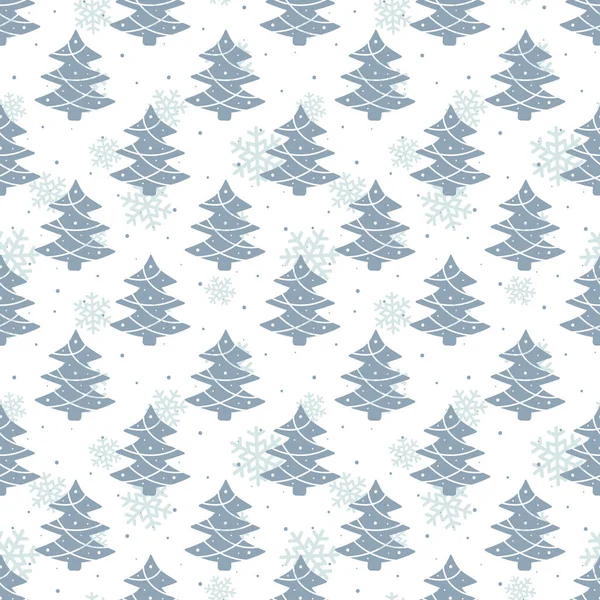 Vector Seamless Pattern Blue Christmas Trees White Background Winter Design — Stock vektor