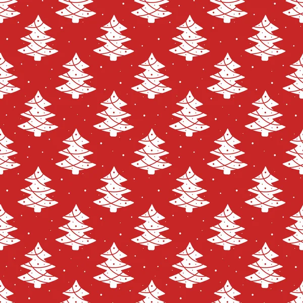 Векторный Бесшовный Узор Белыми Рождественскими Деревьями Красном Фоне Зимний Дизайн — стоковый вектор