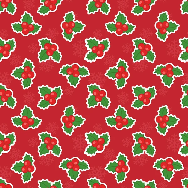 Vector Seamless Pattern Holly Berries Red Background Winter Design Greeting — Stockvektor