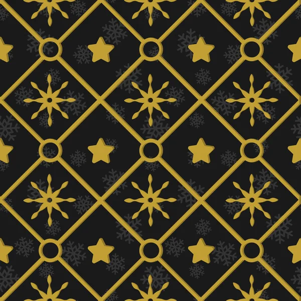 Vector Seamless Holiday Pattern Golden Christmas Stars Black Background Christmas — 스톡 벡터