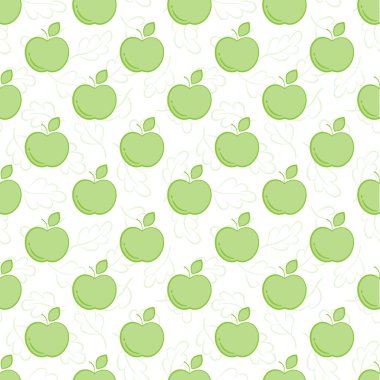  Yeşil elmalı vektörsüz desen; kumaş, duvar kağıdı, ambalaj kağıdı, tekstil, paket, masa örtüsü, web tasarımı için basit meyve arkaplanı.