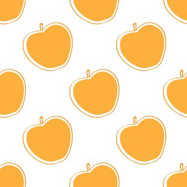  Turuncu elmalı vektör deseni; beyaz üzerine izole edilmiş; kumaş, duvar kağıdı, paket, tekstil, web tasarımı için meyvemsi arkaplan.