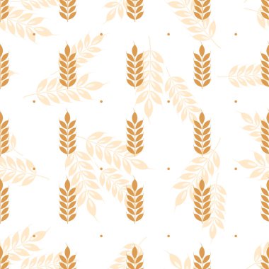  Buğday kulaklı vektörsüz desen; tam tahıl, organik, fırın paketi, ekmek ürünleri, ambalaj kağıdı, web tasarımı. Beyaz arkaplan.