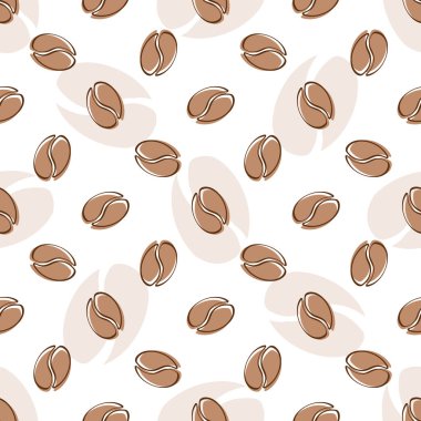  Kahve çekirdekleri ile vektörsüz kalıp; paket için arkaplan, ambalaj kağıdı, kumaş, duvar kağıdı, tekstil, web tasarımı.