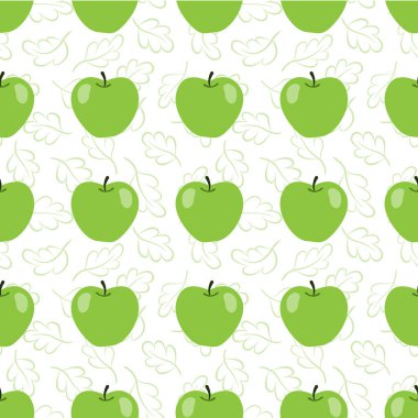  Yeşil elmalı vektörsüz desen; kumaş, duvar kağıdı, ambalaj kağıdı, paket, tekstil, web tasarımı için meyvemsi arkaplan.