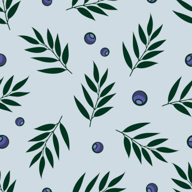  Dalları, yaprakları ve yaban mersinleri ile vektörsüz desen; kumaş, duvar kağıdı, ambalaj kağıdı, tekstil, paket, web tasarımı için çiçek arkaplanı.