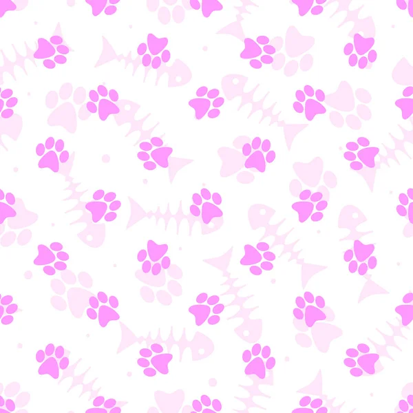 Vector seamless pattern with pink paw prints; cute background for fabric, wallpaper, package, textile, wrapping paper, web design.