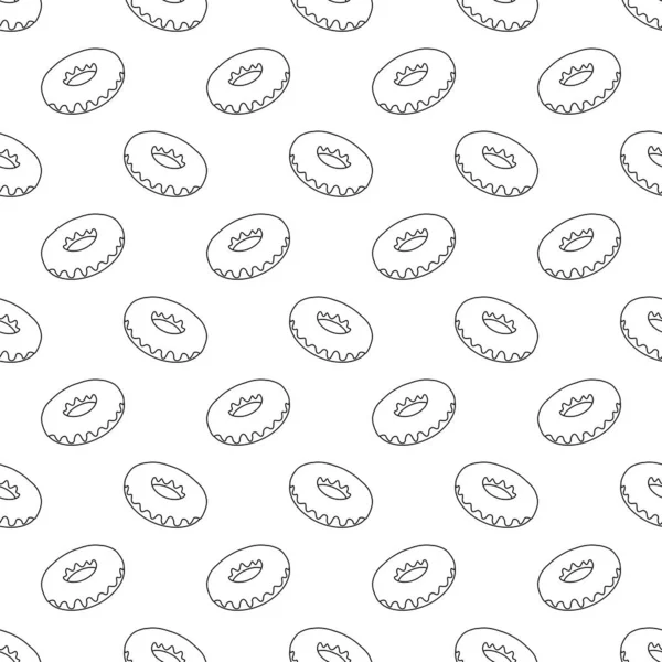 Patrón Simple Vector Sin Costuras Con Rosquillas Contorno Ilustración Blanco — Vector de stock