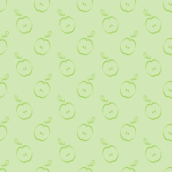 Modèle Simple Vectoriel Sans Couture Avec Contour Pommes Fond Vert — Image vectorielle