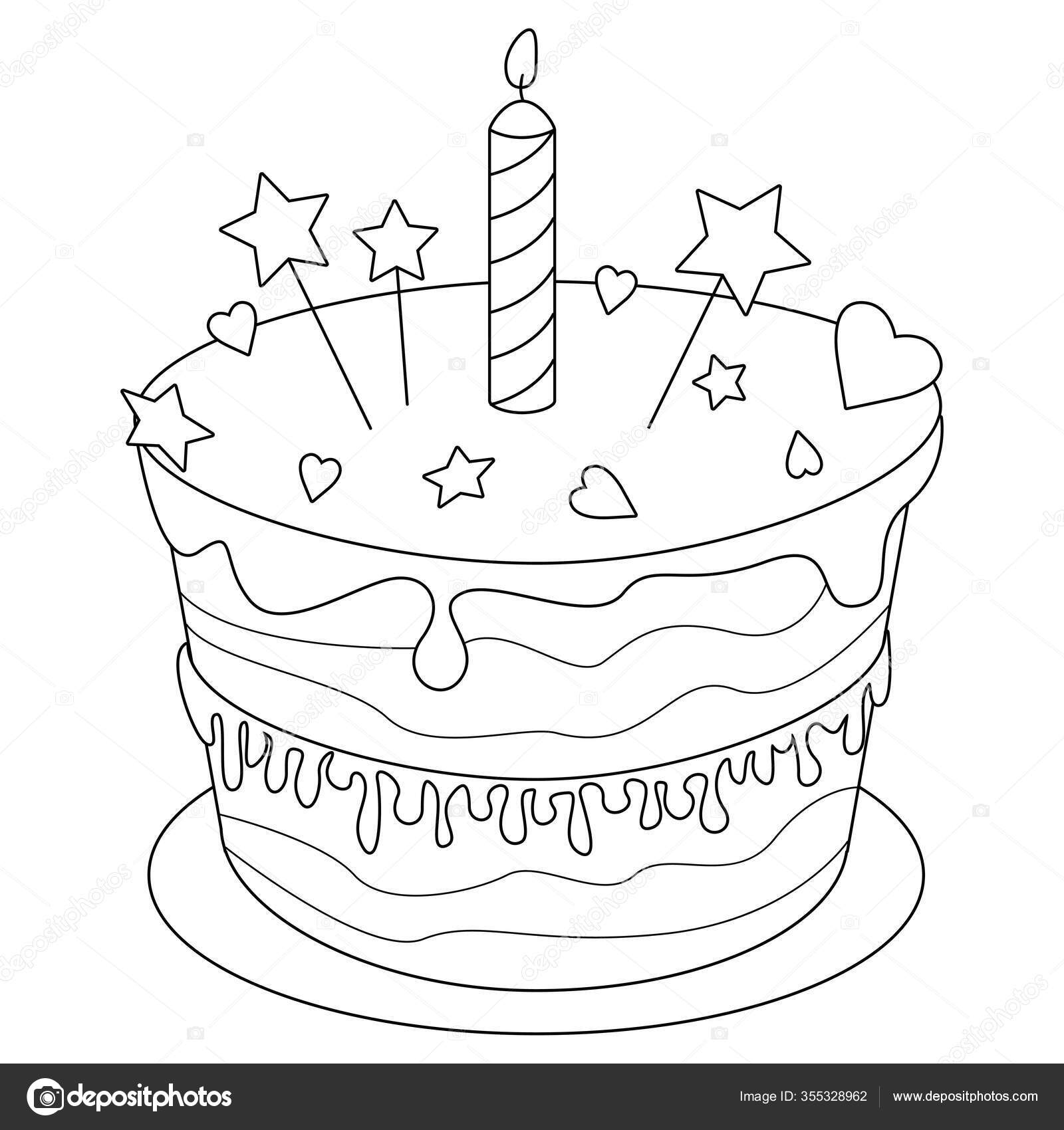 happy birthday cake black and white