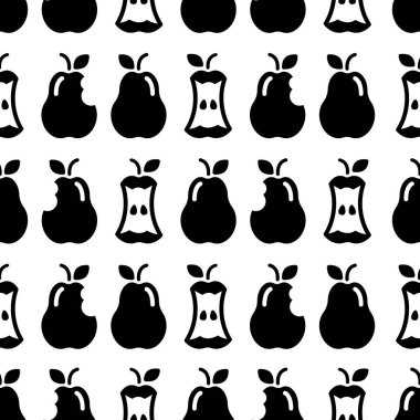  Beyaz zemin üzerinde armut simgeleri olan vektörsüz desen; kumaş, duvar kağıdı, paket, masa örtüsü, tekstil, web tasarımı için basit meyve tasarımı.