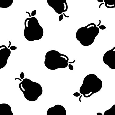  Beyaz zemin üzerinde armut simgeleri olan vektörsüz desen; kumaş, duvar kağıdı, paket, masa örtüsü, tekstil, web tasarımı için basit meyve tasarımı.