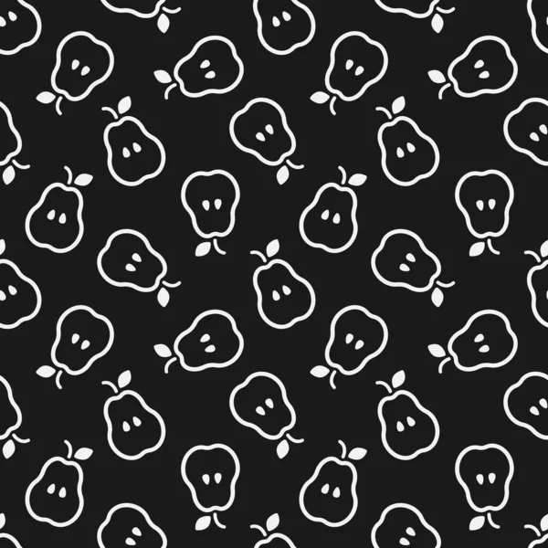 Векторный Бесшовный Узор Полугрушевыми Иконками Черном Фоне Простой Фруктовый Дизайн — стоковый вектор