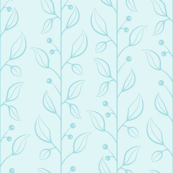 Abstract Floral Seamless Pattern Blue Vertical Branches Leaves Berries Floral — Stock Vector