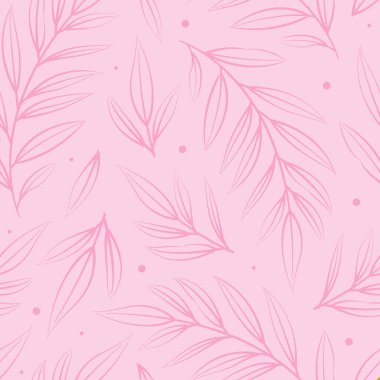  Pembe dalları ve yaprakları olan soyut vektörsüz çiçek deseni; kumaş, duvar kağıdı, tekstil, web tasarımı için çiçek deseni.