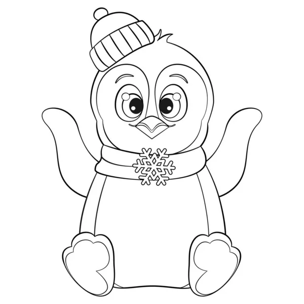 Cute Penguin Coloring Page Black White Vector Illustration Antistress Coloring — Stock Vector