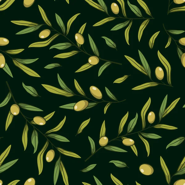 Motif Floral Sans Couture Avec Des Branches Olivier Olives Vertes — Image vectorielle