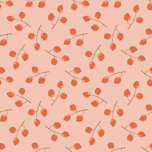 Rowan Berries Seamless Pattern Pink Background — Stock Vector