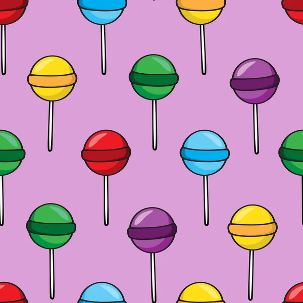 Seamless Pattern Colorful Lollipops Purple Background Vector Illustration Simple Design — Stock Vector