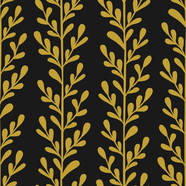 Vector Floral Seamless Pattern Gold Vertical Branches Leaves Stylish Texture — Stock Vector