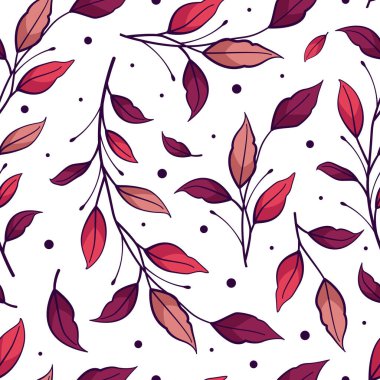  Mor ve pembe yapraklı, kusursuz bir şekil. Kumaş, duvar kağıdı, tekstil ve web tasarımı için çiçek tasarımı. Beyazda izole edilmiş.