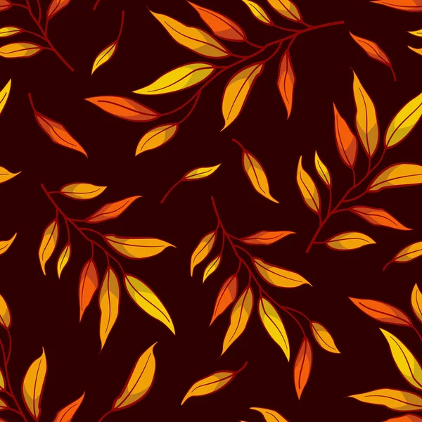 Векторный Цветочный Бесшовный Узор Осенними Ветвями Листьями Темном Фоне Дизайн — стоковый вектор