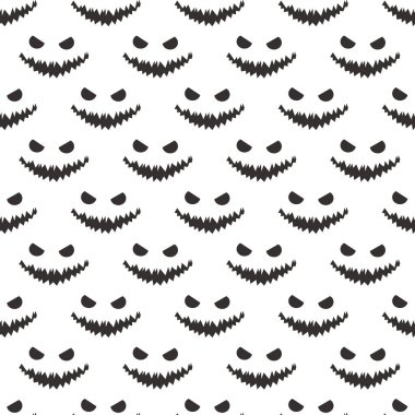  Korkunç tebessümlü, kusursuz bir Cadılar Bayramı deseni. Kutlama kartı, hediye kutusu, duvar kağıdı, kumaş ve web tasarımı için basit bir Cadılar Bayramı tasarımı.