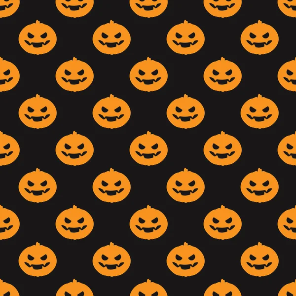 Vector Naadloos Halloween Patroon Met Enge Pompoenen Zwarte Achtergrond Eenvoudig — Stockvector