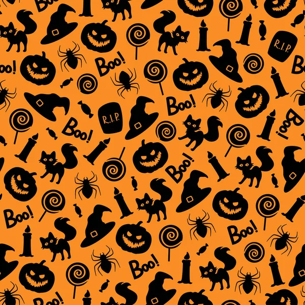 Vector Naadloos Halloween Patroon Oranje Achtergrond Ontwerp Voor Wenskaart Geschenkdoos — Stockvector