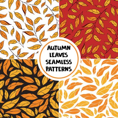 Sonbahar yaprakları pürüzsüz desenler oluşturuyor. Yapraklı dalların vektör çizimi. Kumaşlar, duvar kağıtları, tekstil, web tasarımı için tasarım.