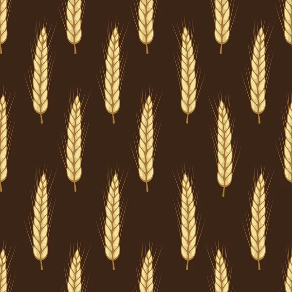 Vector Seamless Pattern Ears Wheat Dark Brown Background Whole Grain — 스톡 벡터