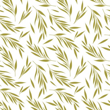 Altın çiçekli vektör desenli. Yapraklı dallar. Kumaşlar, duvar kağıtları, tekstil ve web tasarımı için basit bir tasarım. Beyazda izole edilmiş.
