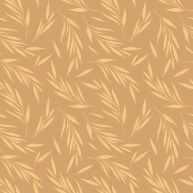 Bej çiçekli vektör desenli. Yapraklı dallar. Kumaşlar, duvar kağıtları, tekstil ve web tasarımı için basit tasarım.