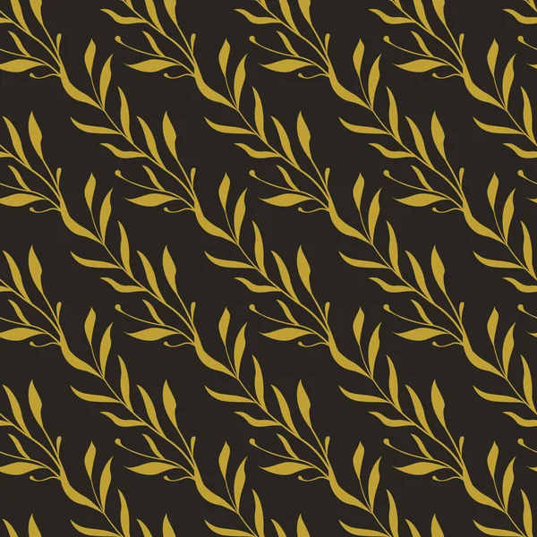 矢量无缝模式 呈对角状的金花分枝 叶背为黑色 纺织品 网页设计的简易设计 — 图库矢量图片