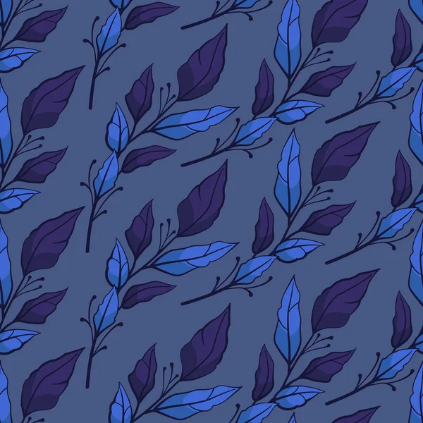 Lacivert Arka Planda Yaprakları Olan Mavi Dalları Olan Kusursuz Bir — Stok Vektör