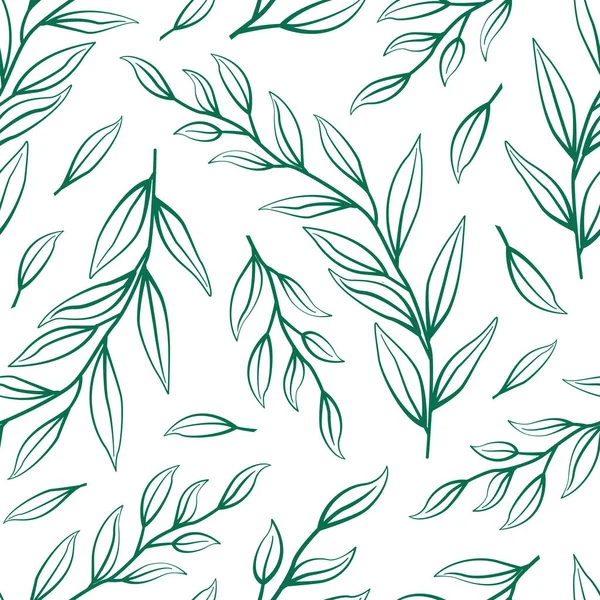 Florales Nahtloses Muster Grüne Äste Silhouetten Isoliert Auf Weiß Vektorillustration — Stockvektor