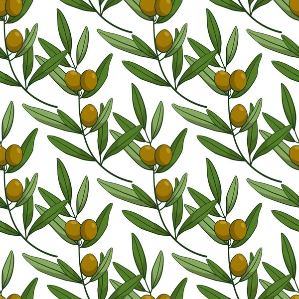 Nahtloses Muster Mit Oliven Vektordiagonale Zweige Blätter Und Oliven Design — Stockvektor