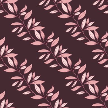 Çiçeksiz desen. Yapraklı çapraz pembe dalları yönlendir. Kumaşlar, duvar kağıtları, tekstil, web tasarımı için tasarım.