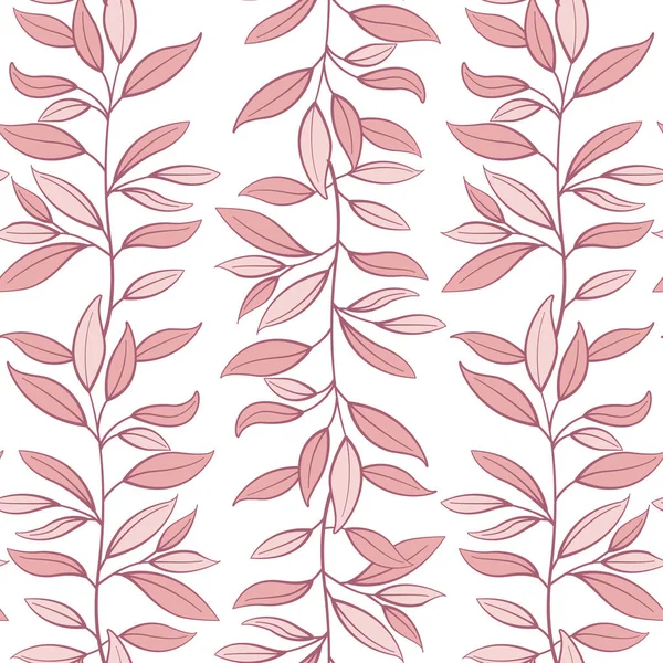 Çiçeksiz desen. Yapraklı dikey pembe dallar. Kumaşlar, duvar kağıtları, tekstil, web tasarımı için tasarım. Beyazda izole edilmiş.