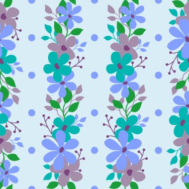 Vektörsüz çiçek deseni. Aydınlık arka planda dikey çiçek buketleri. Kağıt ya da kumaş sarmak için mükemmel.