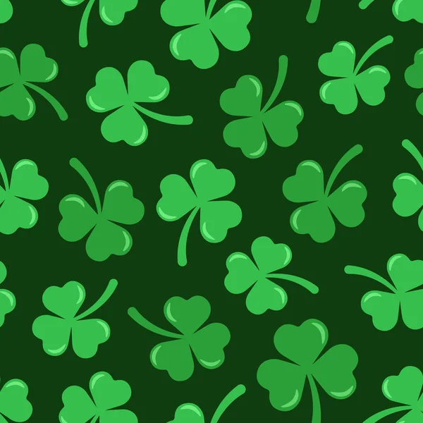 Happy Patrick Day Vector Seamless Pattern Green Clover Dark Green — Stock Vector