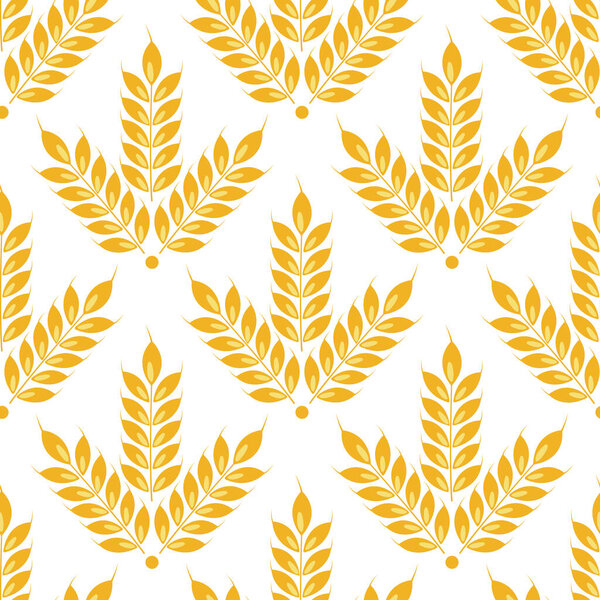 Векторные бесшовные колосья пшеницы. Цельное зерно, органическое, для хлебопекарной упаковки, хлебобулочных изделий. Изолированные на белом
.