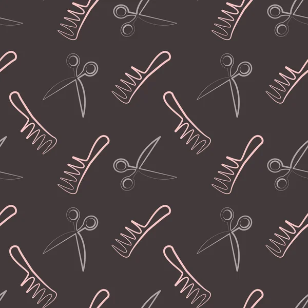 Vector Seamless Pattern Scissors Combs Dark Gray Background Sewing Background — Stock Vector