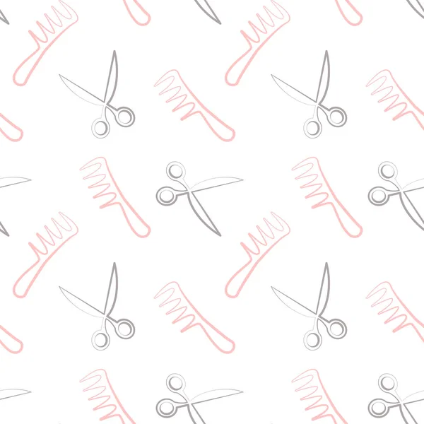 Векторный Бесшовный Рисунок Ножницами Расчёсками Белом Фоне Швейный Фон Дизайн — стоковый вектор