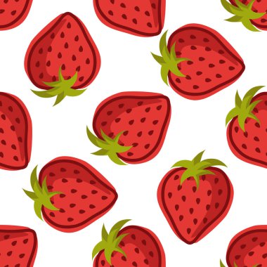 Beyaz arka planda el çizimi çilekli, pürüzsüz bir desen. Kağıt ya da tekstil için mükemmel.