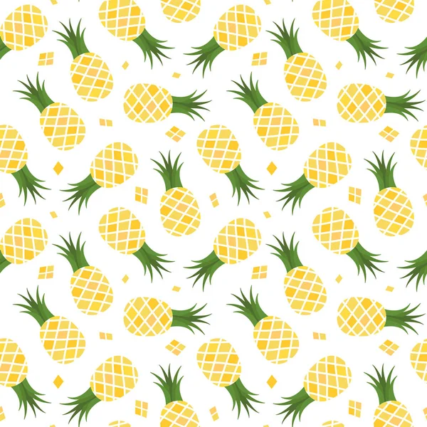 具有白色背景的菠萝的矢量无缝图案 五彩缤纷的夏季印刷品包装纸或织物的完美包装 — 图库矢量图片