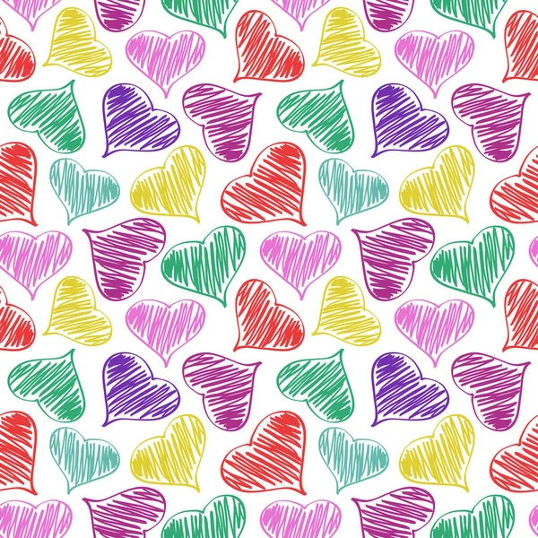 배경에 심장을 손으로 그렸습니다 패턴이죠 발렌타인 카드에 종이나 — 스톡 벡터