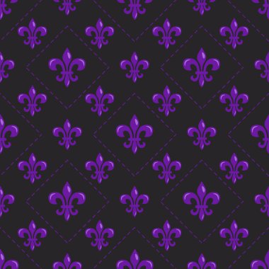 Mardi Gras vektör deseni, mor fleur-de-lis ve eşkenar dörtgen. Kağıt, kumaş ya da tebrik kartları için mükemmel..