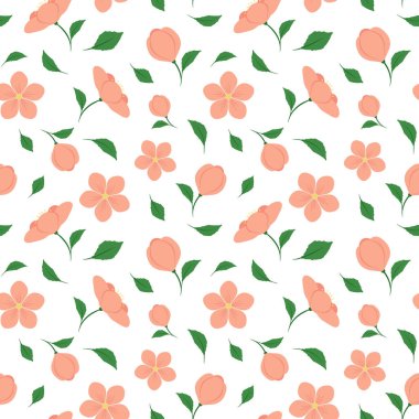 Beyaz arka planda güzel çiçek desenli vektör deseni. Moda baskıları için zarif bir şablon. Kağıt ya da kumaş sarmak için mükemmel.